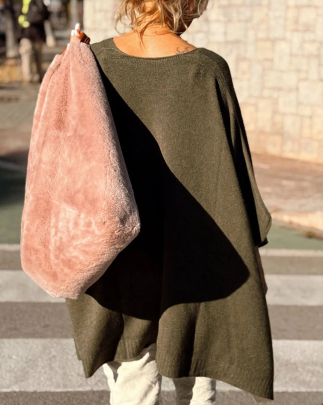 Ribbed Hem V-Neck Sweater