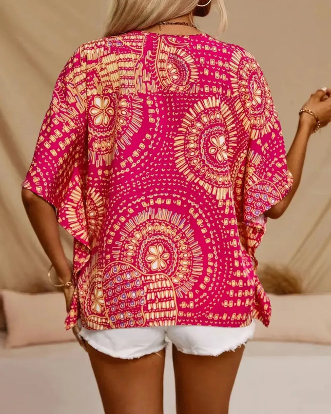 Printed V-Neck Half Sleeve Top 
