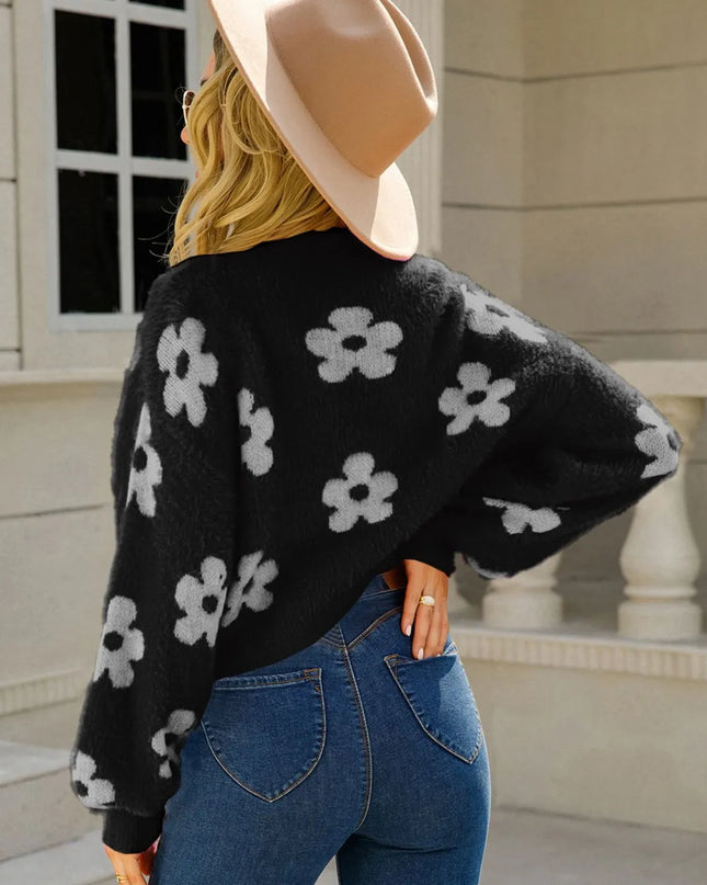 Angel Wings Flower Open Front Long Sleeve Cardigan