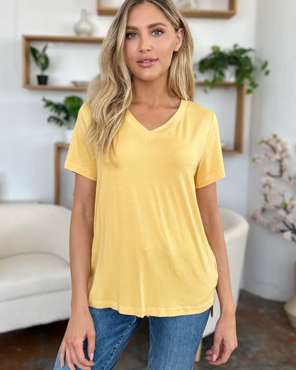 Basic Bae Bamboo Full Size V-Neck High-Low T-Shirt