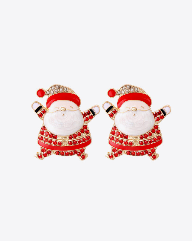 Rhinestone Alloy Santa Earrings Red One Size