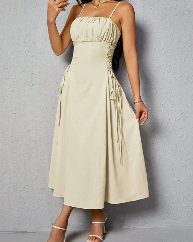 Ruched Midi Cami Dress with Side Tie Details
