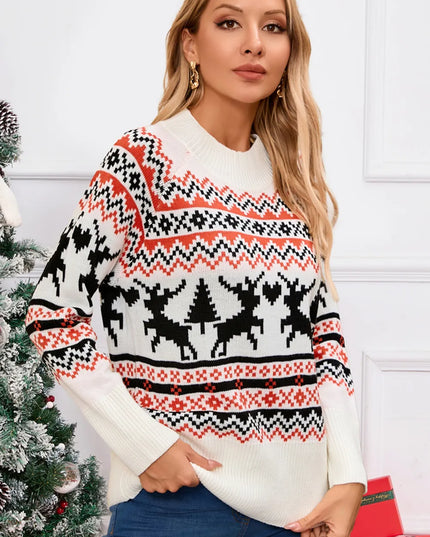 Angel Wings Reindeer Round Neck Long Sleeve Sweater