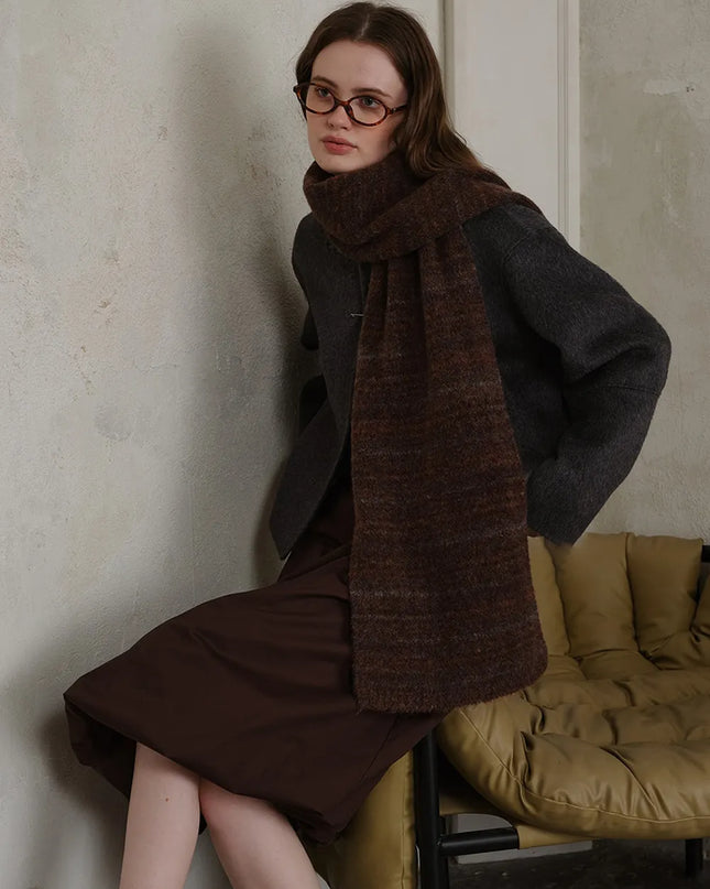 Striped Detail Knit Scarf Chocolate One Size