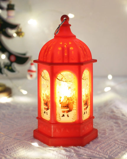 Christmas Decorative Wind Lamp Portable Electronic Night Light For The Elderly Snowman Luminous Small Oil Lamp Christmas Gift Ornaments Hexagon Red Old Man