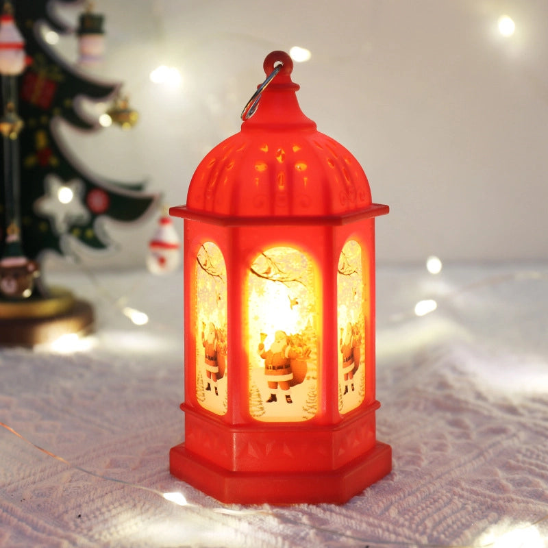 Christmas Decorative Wind Lamp Portable Electronic Night Light For The Elderly Snowman Luminous Small Oil Lamp Christmas Gift Ornaments Hexagon Red Old Man