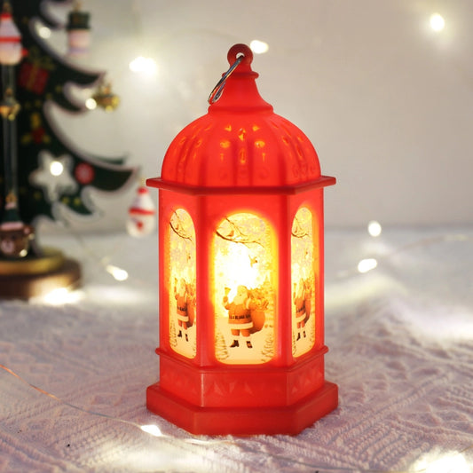 Christmas Decorative Wind Lamp Portable Electronic Night Light For The Elderly Snowman Luminous Small Oil Lamp Christmas Gift Ornaments Hexagon Red Old Man