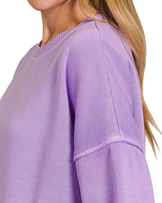 Zenana Pigment Dye Fleece Hi-low Hem Sweatshirt With Pocket