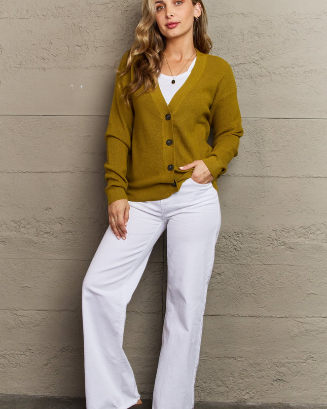 Zenana Kiss Me Tonight Full Size Button Down Cardigan in Chartreuse
