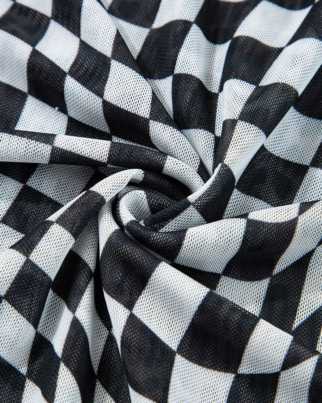 Checkered Round Neck Sleeveless Midi Dress 