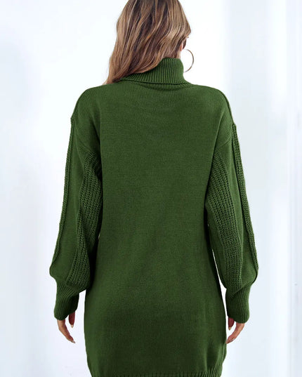 Openwork Turtleneck Long Sleeve Sweater Dress