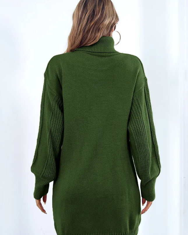 Openwork Turtleneck Long Sleeve Sweater Dress