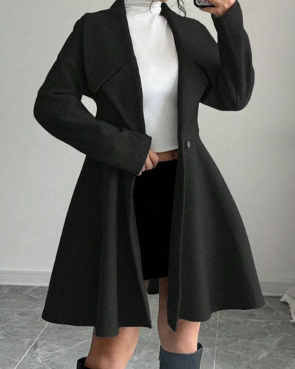 Double-Breasted Fit & Flare Wool Blend Coat Black