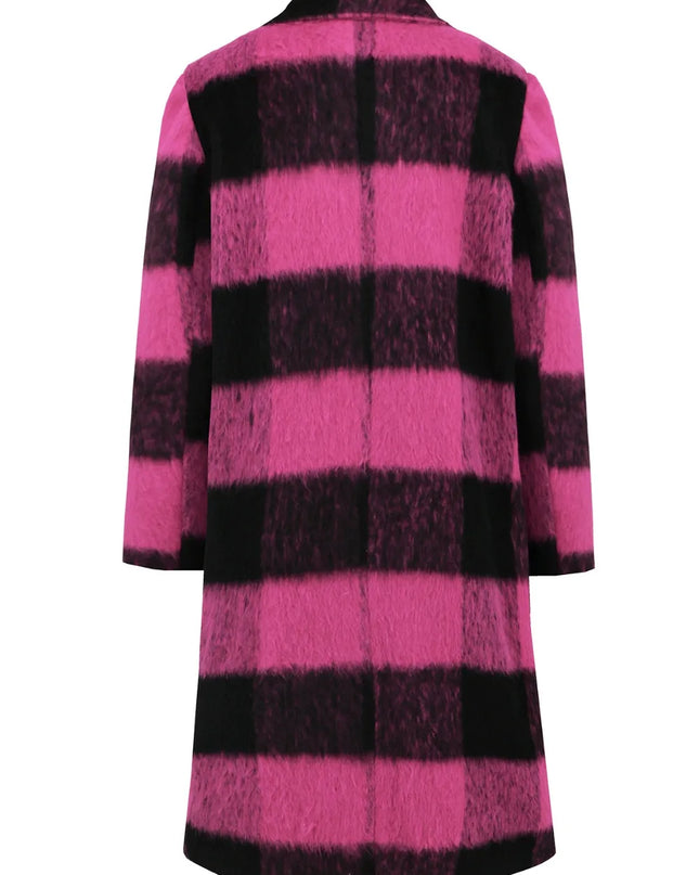 Plaid Double-Breasted Long Sleeve Coat