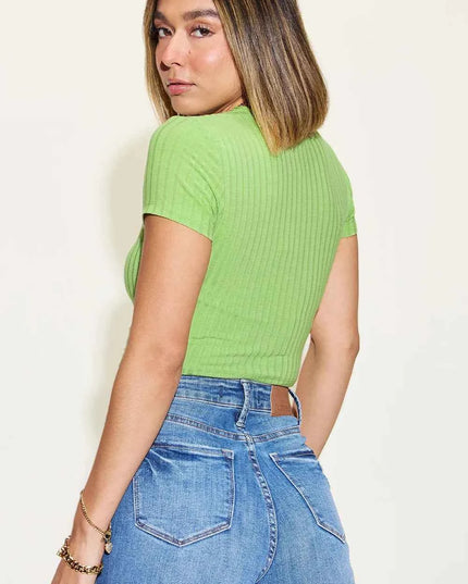 Basic Bae Full Size Ribbed Round Neck Short Sleeve T-Shirt