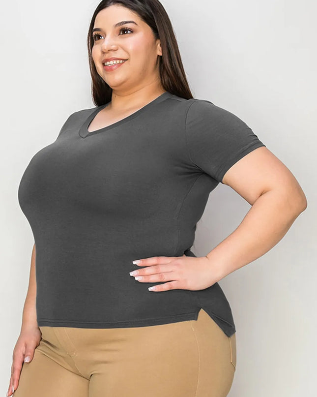 Basic Bae Full Size V-Neck High-Low T-Shirt