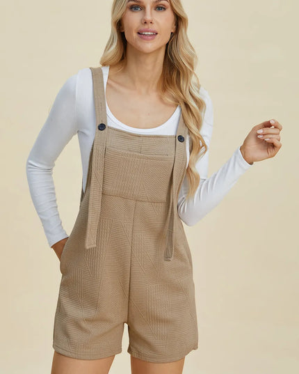 Double Take Full Size Texture Sleeveless Romper Khaki