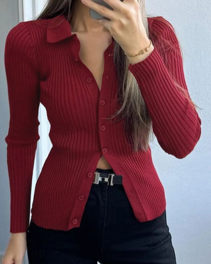 Ribbed Button-Front Long Sleeve Cardigan