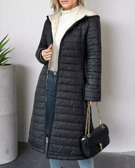 Zip Up Quilted Hooded Puffer Coat Black