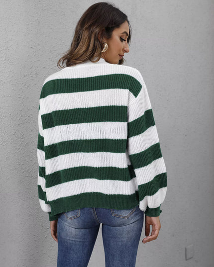 Striped Button-Up Long Sleeve Cardigan