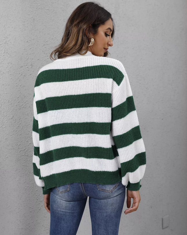 Striped Button-Up Long Sleeve Cardigan