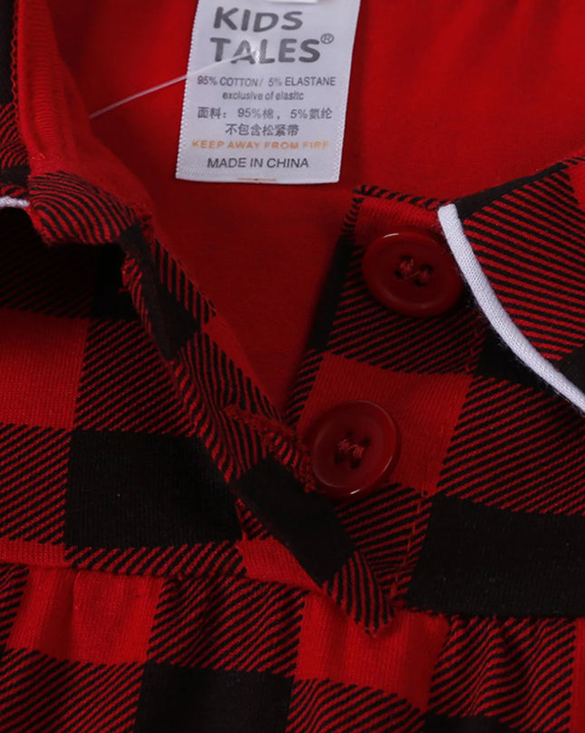 Children's Plaid Ruffle Hem Long Sleeve Dress