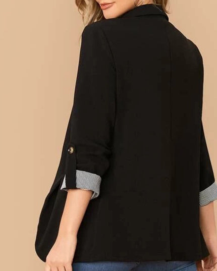 Lapel Collar Roll-Tab Sleeve Blazer