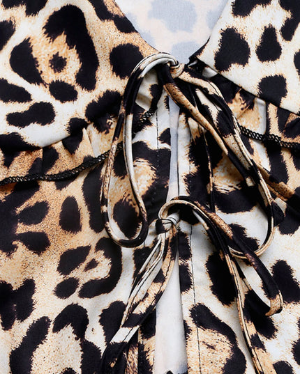 Leopard Print Tie Front Blouse 