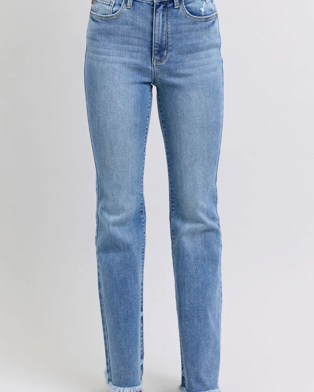Judy Blue Full Size Raw Hem High Rise Bootcut Jeans Medium
