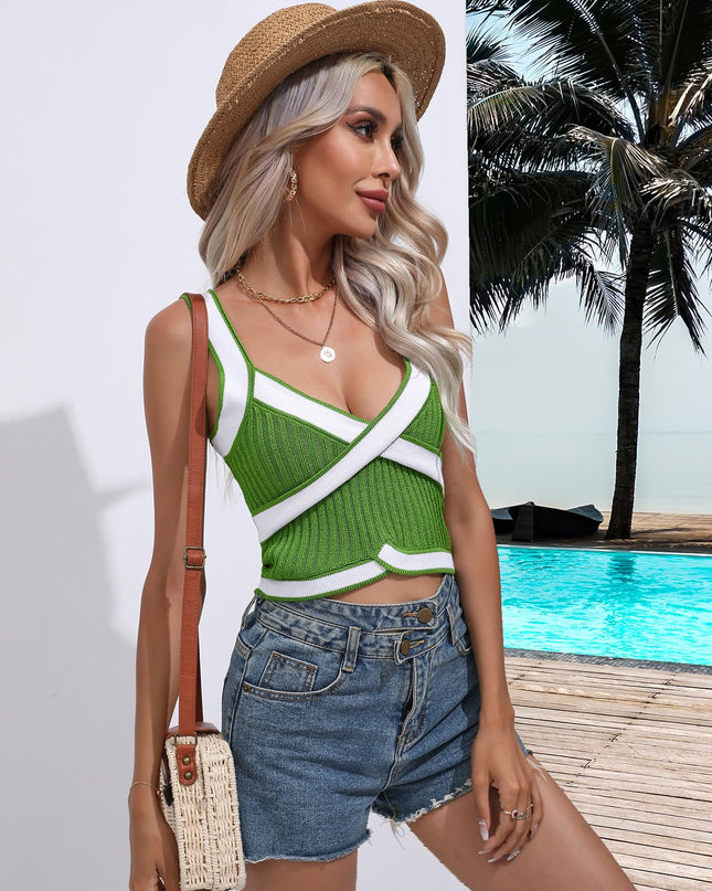 Contrast Crisscross Knit Tank
