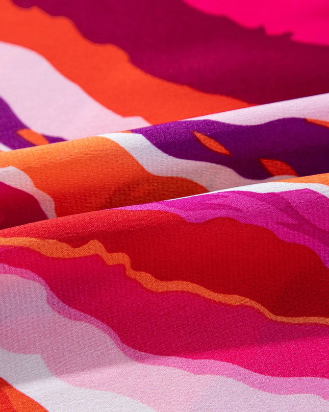 Abstract Print Shirred Yoke Ruffled Blouse