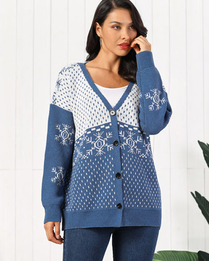 Snowflake Button Down Cardigan Dusty Blue