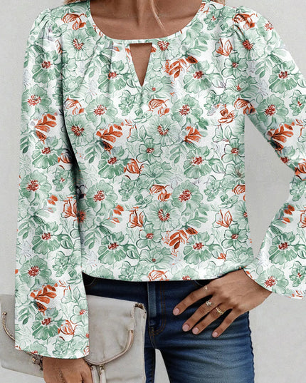 Floral Print Keyhole Neck Blouse