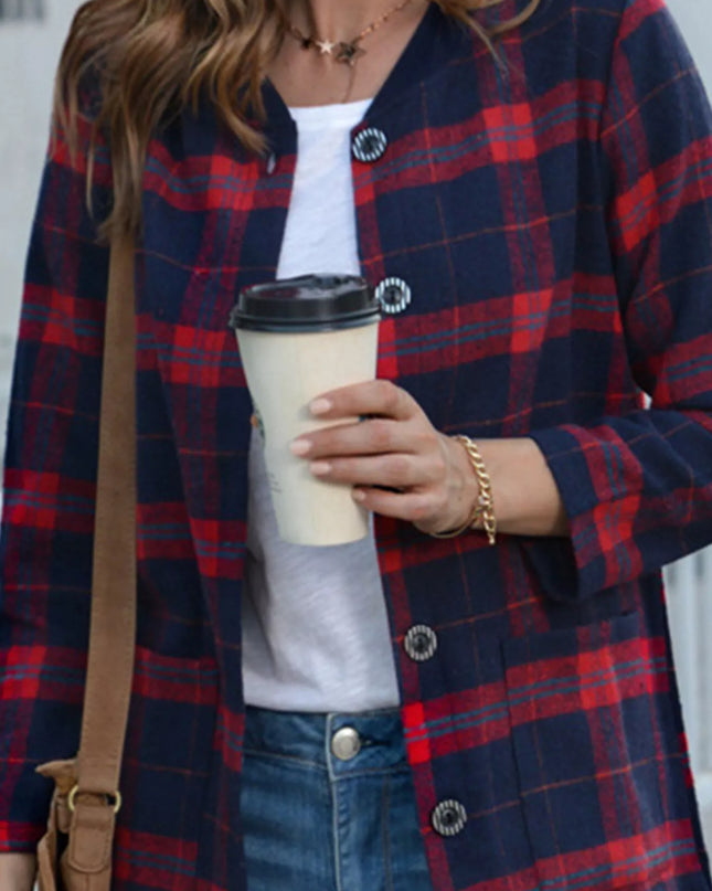 Plus Size Plaid Button-Down Longline Shirt