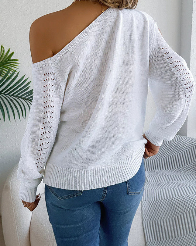 Openwork One Shoulder Cutout Long Sleeve Sweater
