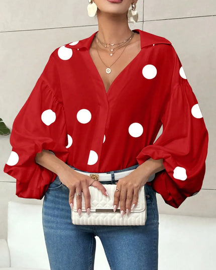 Polka Dot Balloon Sleeve Blouse Red Polka Dots