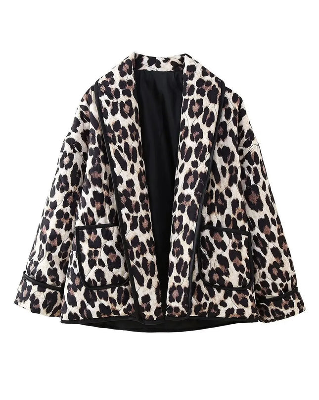Leopard Open Front Long Sleeve Outerwear