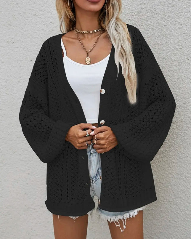 Openwork Button Front Cardigan