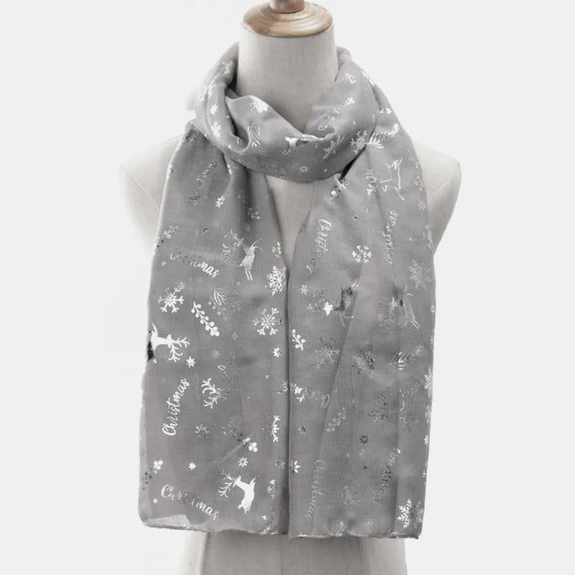Christmas Element Polyester Scarf Light Gray One Size
