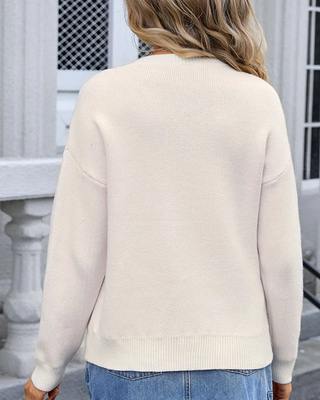 Angel Wings Bow Graphic Round Neck Long Sleeve Sweater