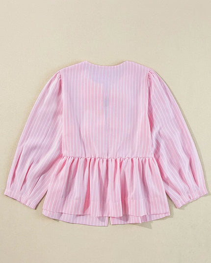 Tie Front Striped Peplum Blouse