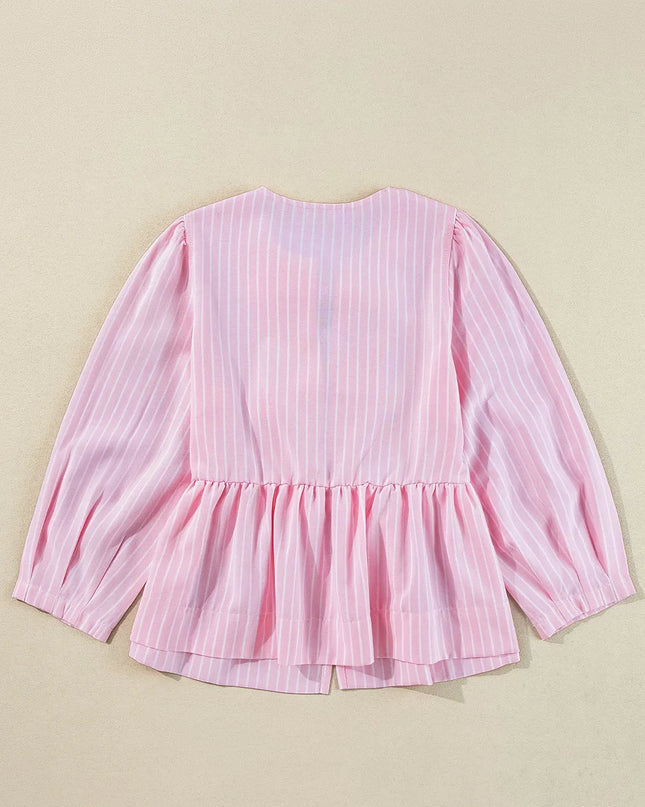 Tie Front Striped Peplum Blouse