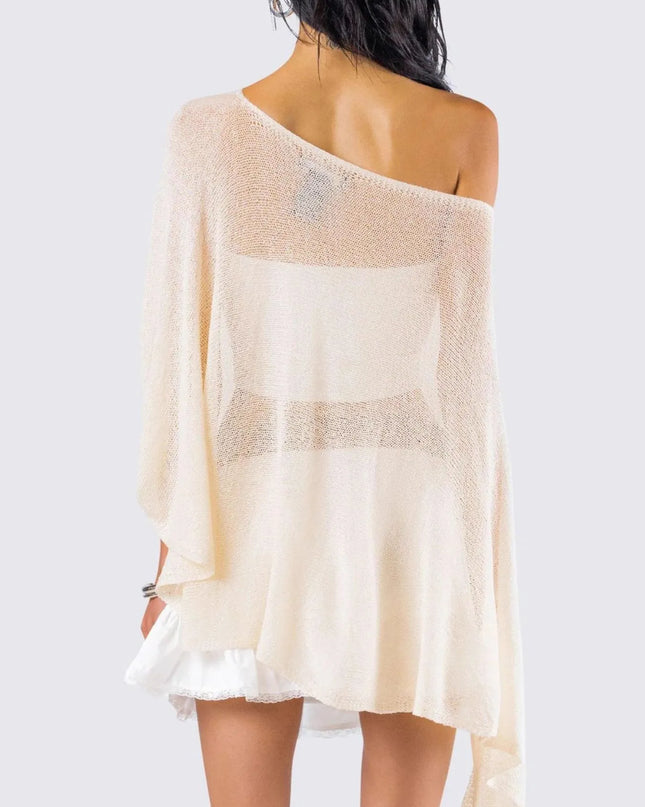 Boat Neck Long Sleeve knit Cover Up