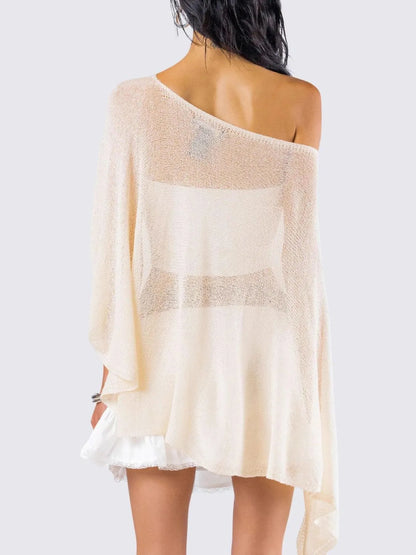 Boat Neck Long Sleeve knit Cover Up