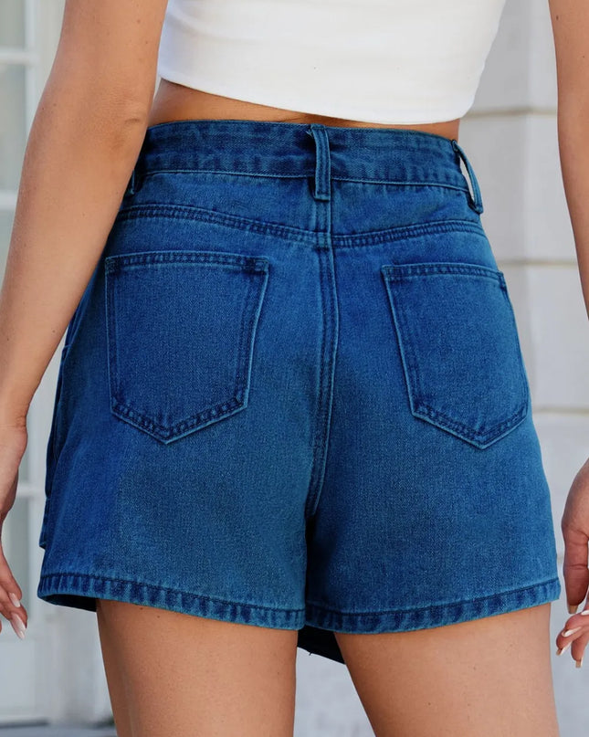 Asymmetrical Denim Skort with Pockets