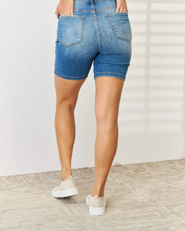 Judy Blue Full Size Tummy Control Double Button Bermuda Denim Shorts