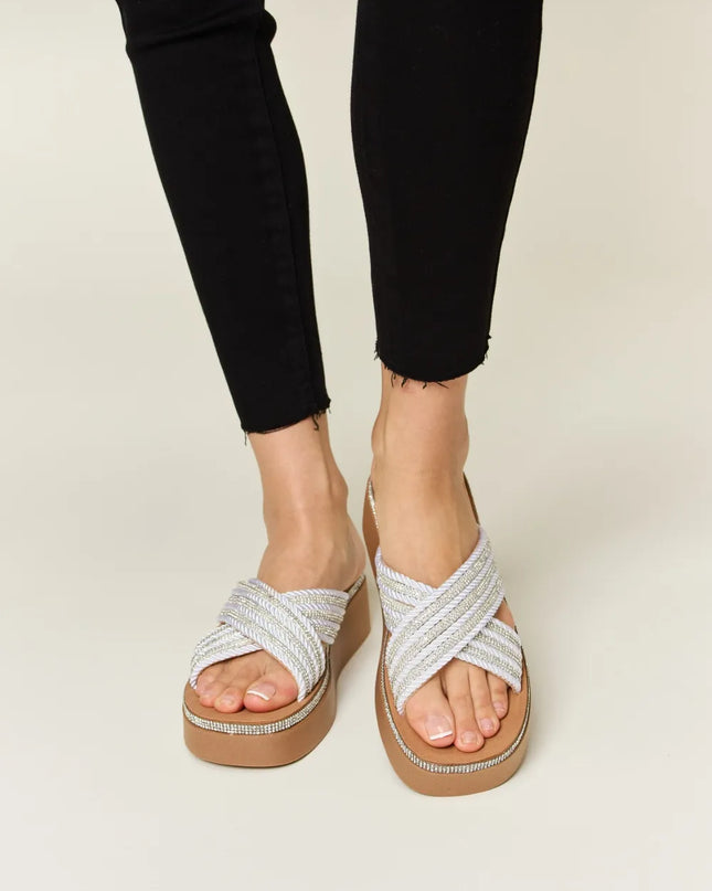 Forever Link Rhinestone Platform Wedge Sandals WHITE