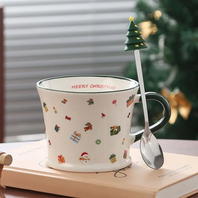 Christmas Cute Christmas Tree Santa Claus Ceramics Mug 1 Piece Christmas Gift (with Spoon)