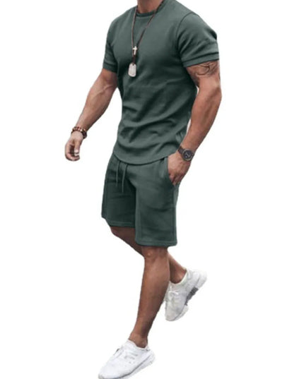 Men's Plus Size Round Neck Short Sleeve Top and Shorts Set