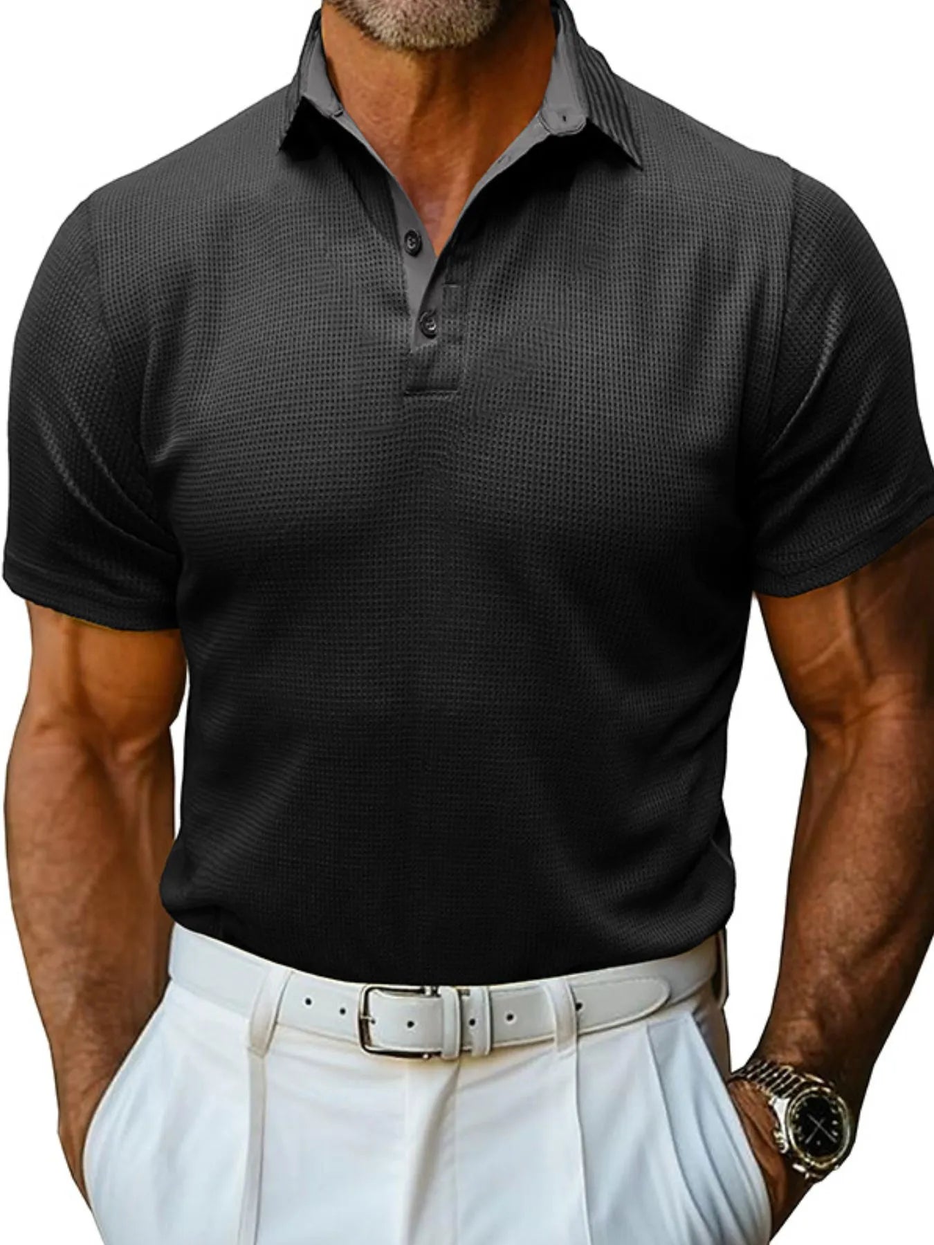 Men's Classic Textured Golf Polo Shirt Black